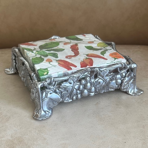 Arthur Court Tuscan Grapevine Cocktail Footed Napkin Box with Beverage Napkins - Picture 1 of 10